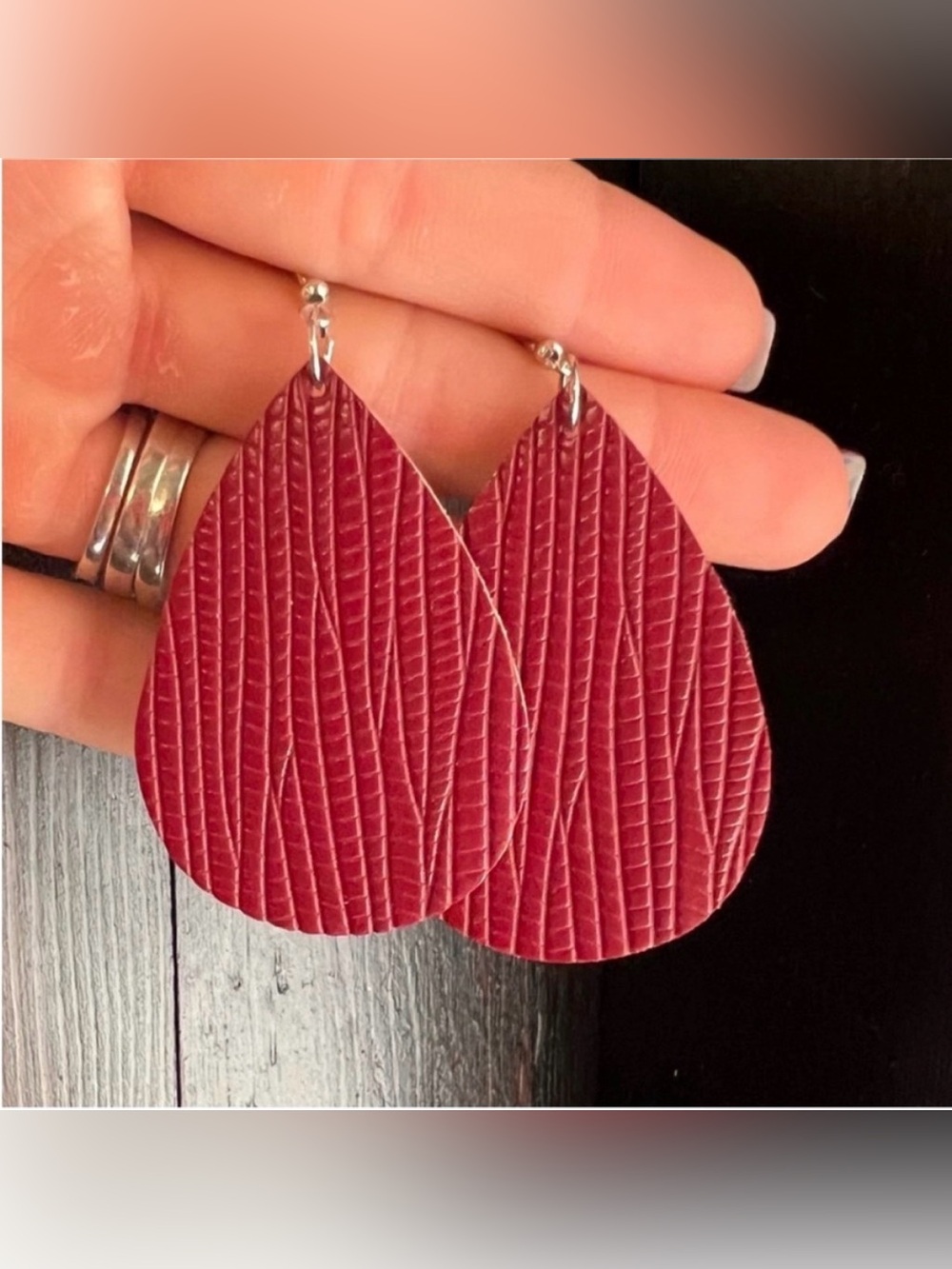 NWT Teardrop Burgundy Leather Earrings